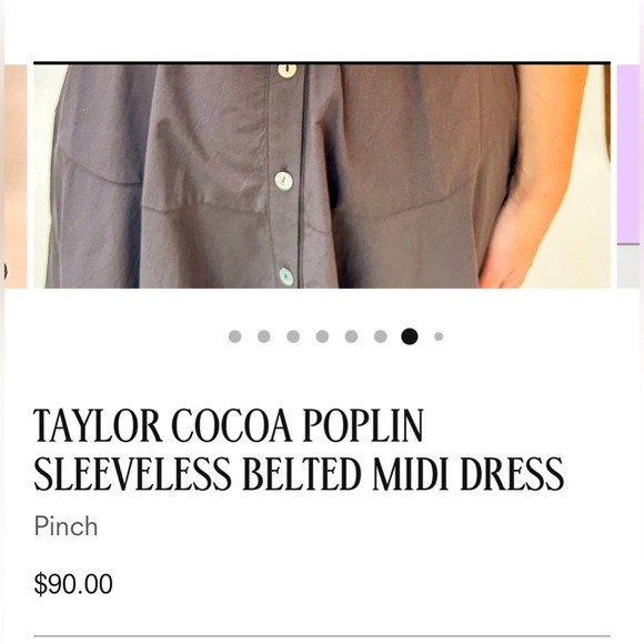 NWOT- Taylor cocoa poplin sleeveless belted midi dress - Picture 9 of 11
